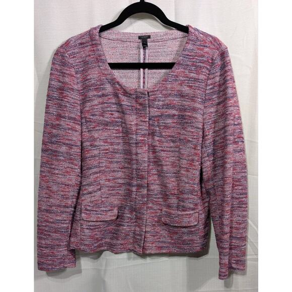 J Crew Poppy Jacket Womens XL Pink Purple Micro Tweed Long Sleeve Blazer Pockets - Picture 1 of 7